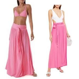MELISSA ODABASH ELSA WRAP EFFECT MAXI SKIRT BUBBLEGUM PINK L